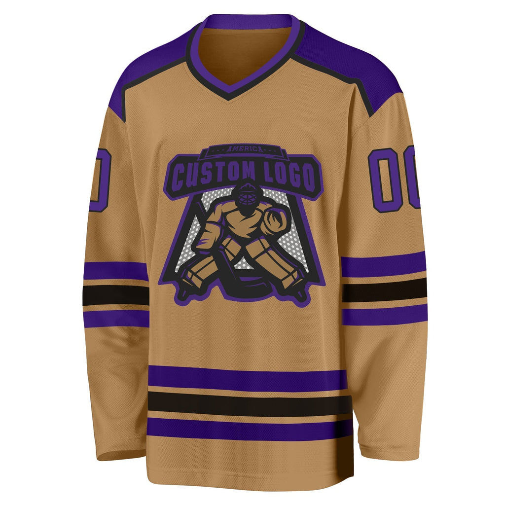 Custom Hockey Jersey - Old Gold Purple-Black - Style OldGold0036