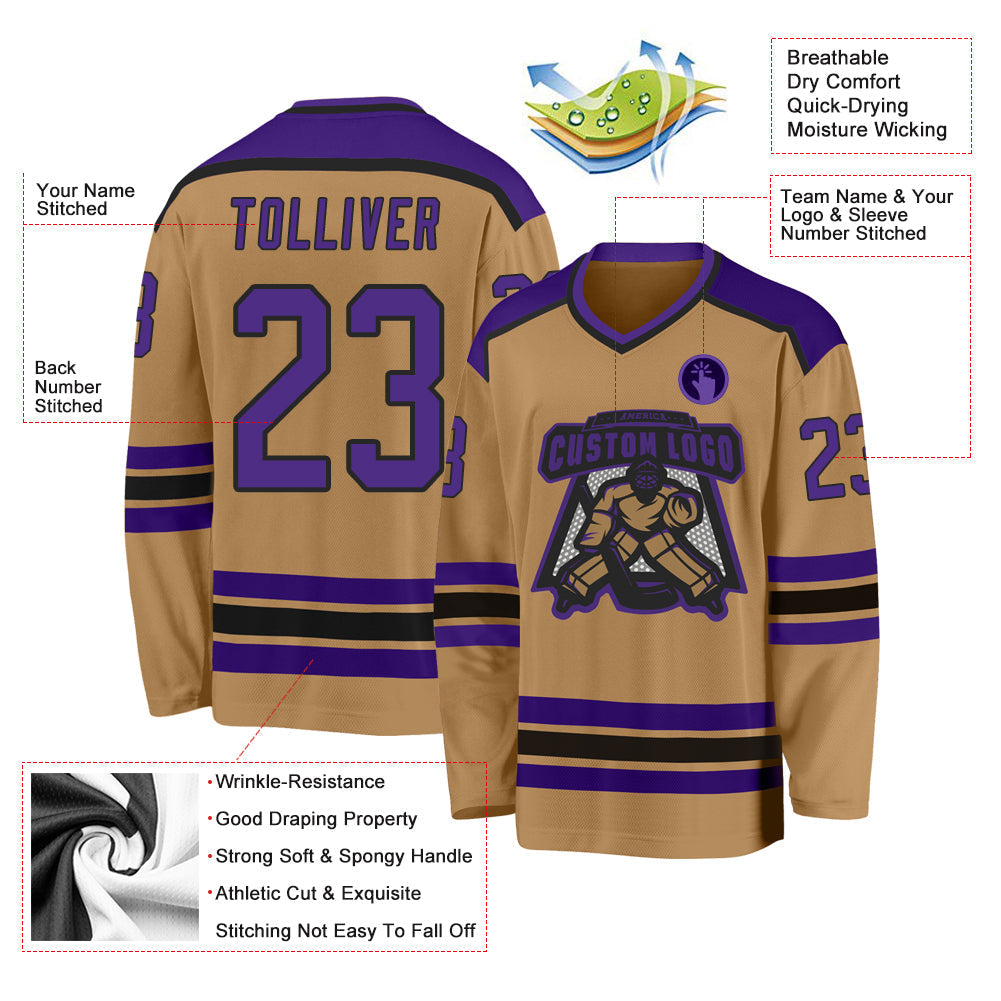Custom Hockey Jersey - Old Gold Purple-Black - Style OldGold0036