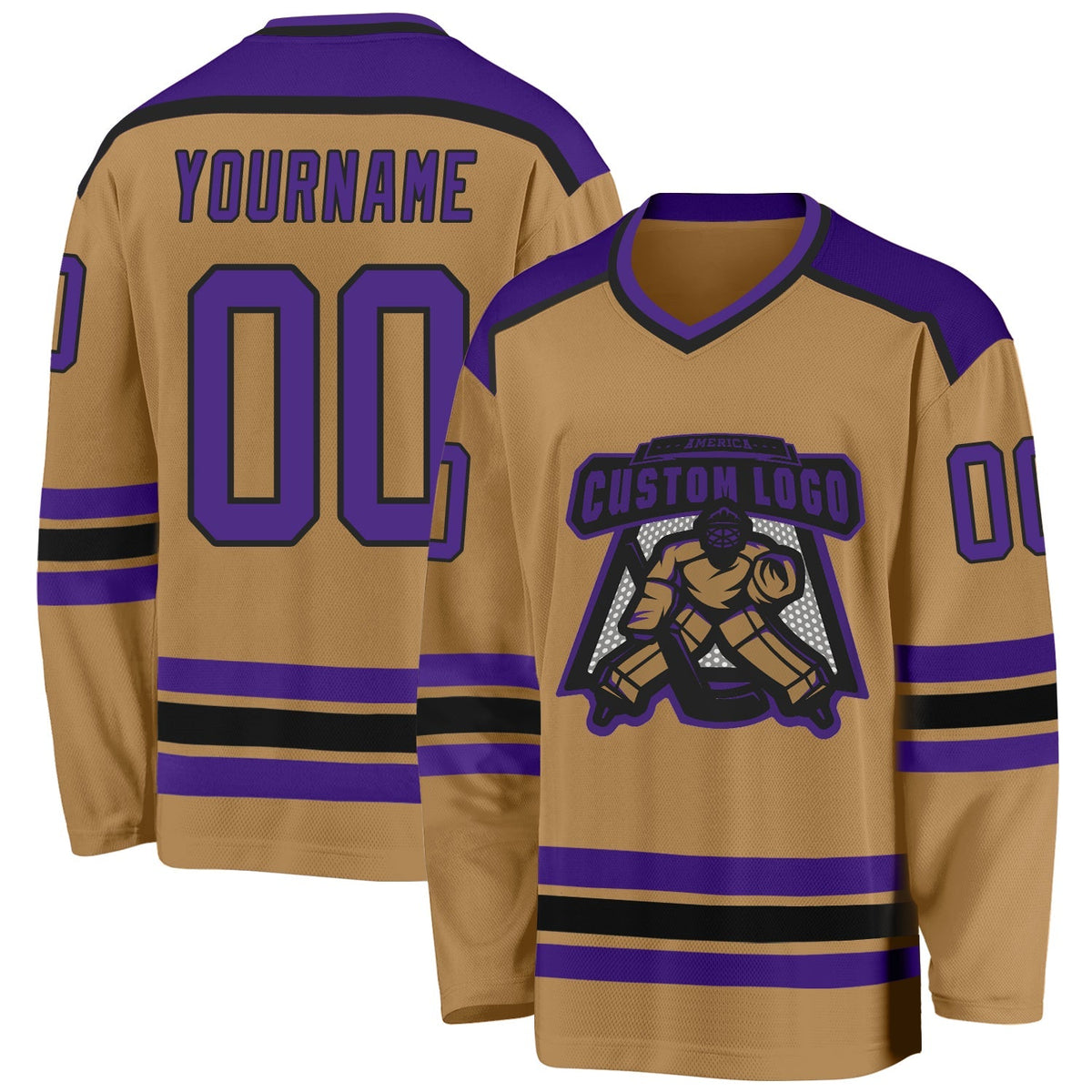 Custom Hockey Jersey - Old Gold Purple-Black - Style OldGold0036