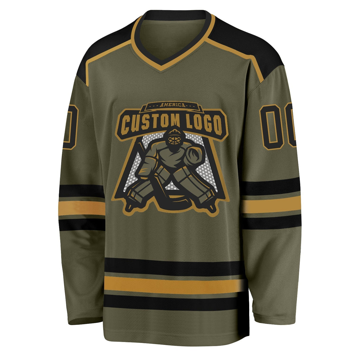 Custom Hockey Jersey - Olive Black-Old Gold Salute To Service - Style Olive0118