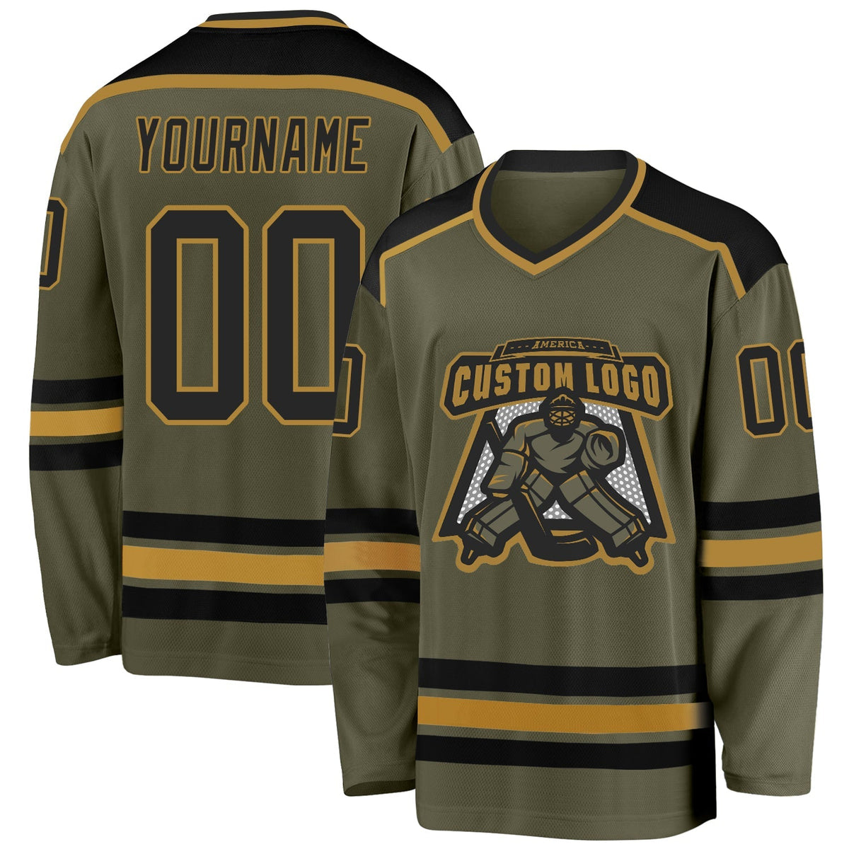 Custom Hockey Jersey - Olive Black-Old Gold Salute To Service - Style Olive0118