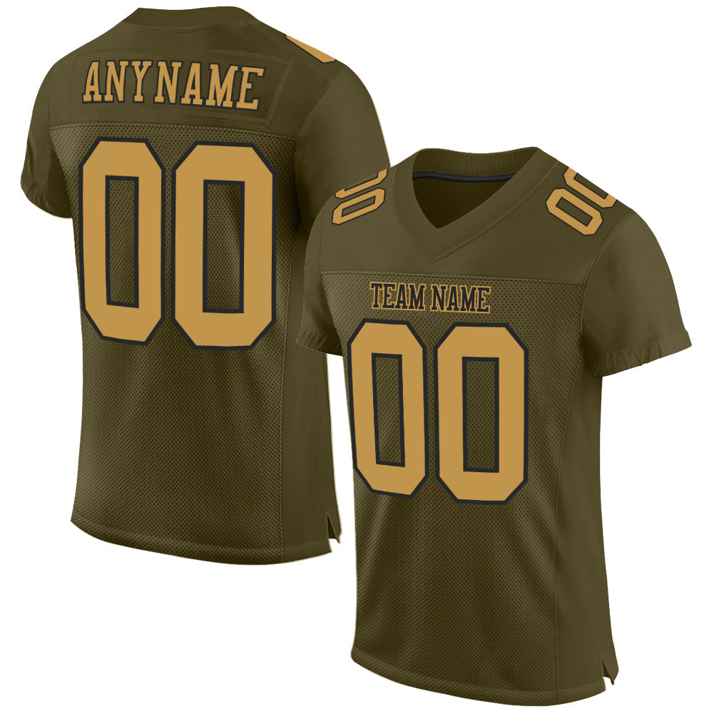 Custom Football Jersey - Olive Old Gold-Black Mesh Salute To Service
