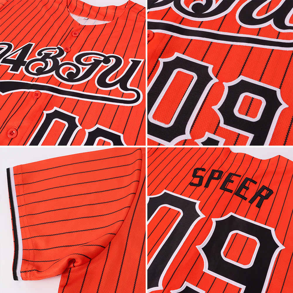 Custom Baseball Jersey - Orange Black Pinstripe Black-White
