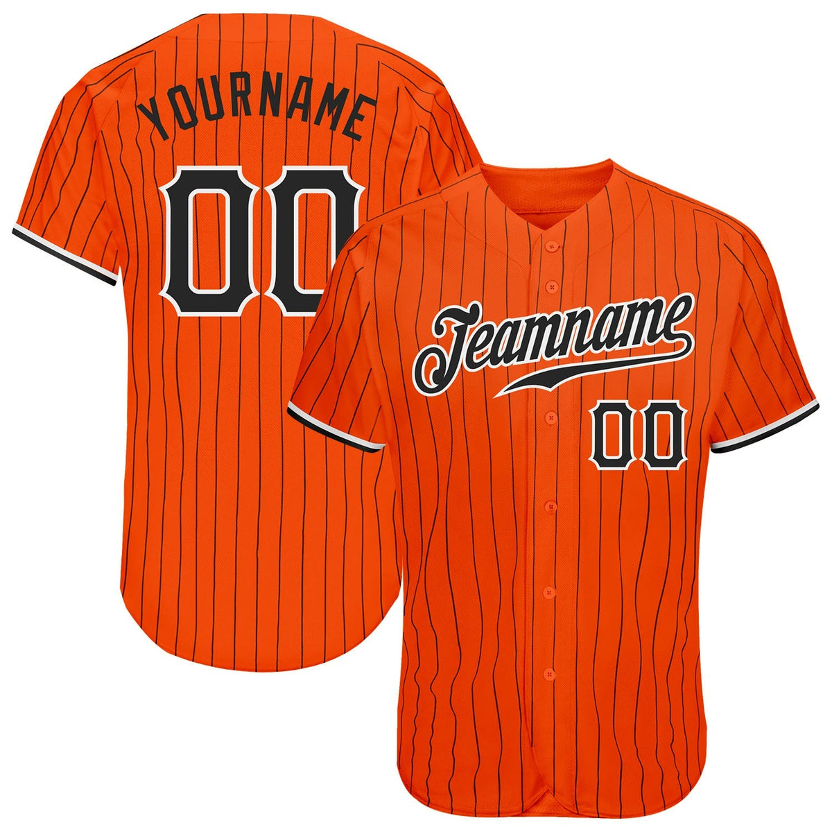 Custom Baseball Jersey - Orange Black Pinstripe Black-White