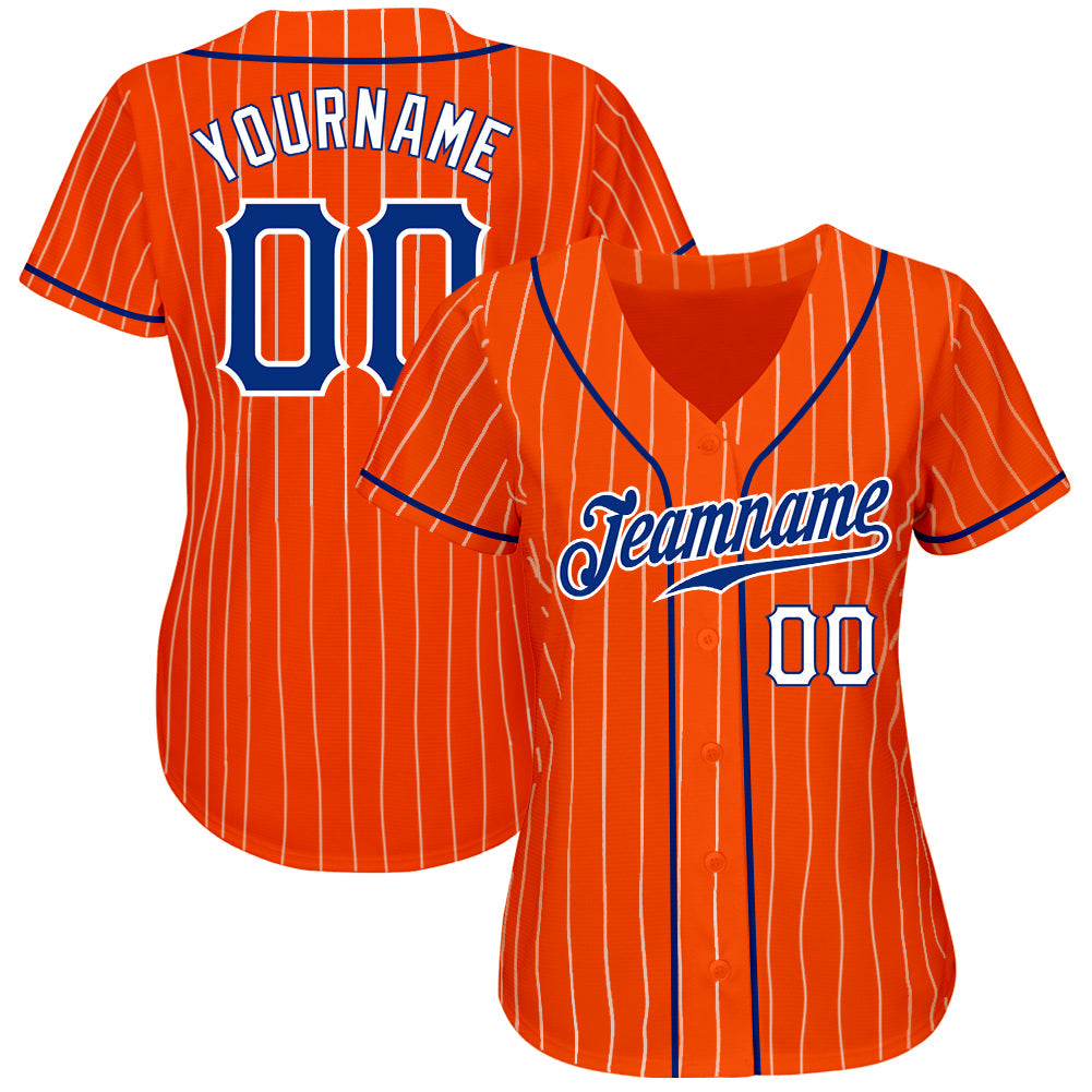 Custom Baseball Jersey - Orange White Pinstripe Royal-White