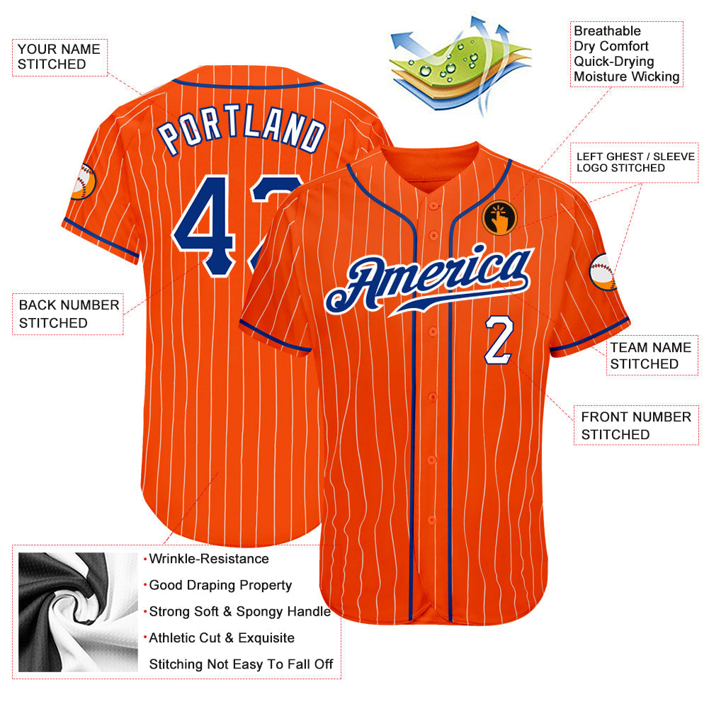 Custom Baseball Jersey - Orange White Pinstripe Royal-White