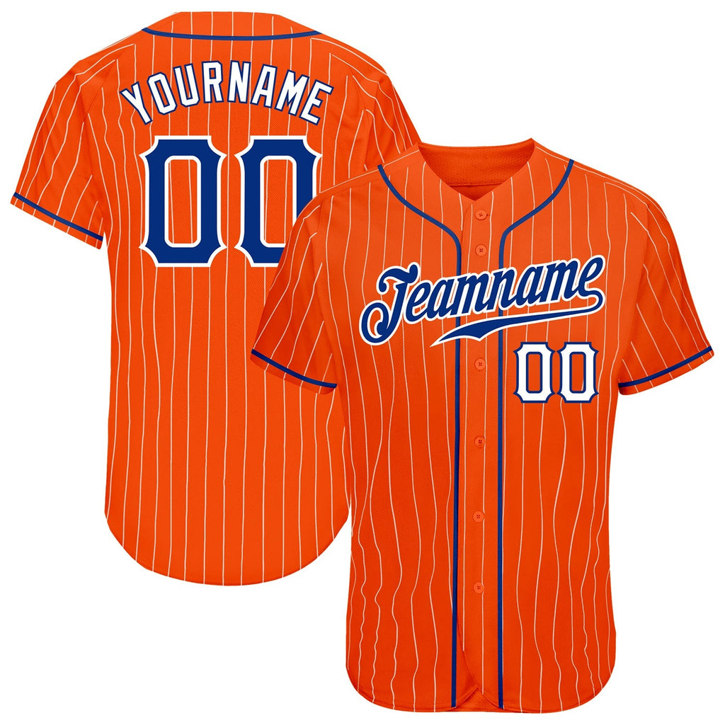 Custom Baseball Jersey - Orange White Pinstripe Royal-White