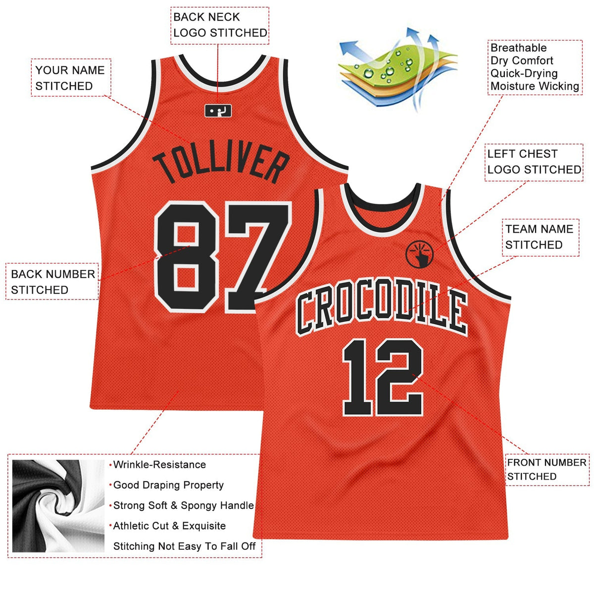 Custom Basketball Jersey - Orange Black-White Throwback