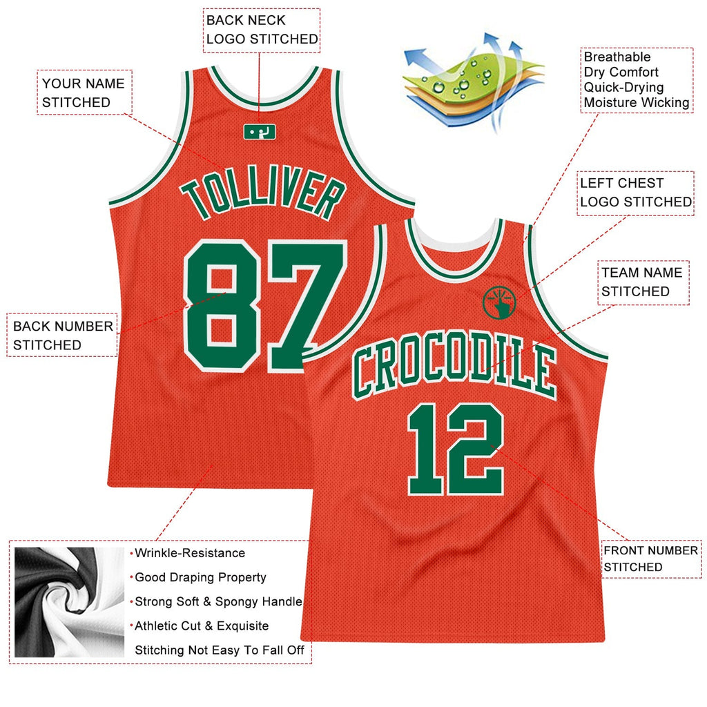 Custom Basketball Jersey - Orange Kelly Green-White Throwback