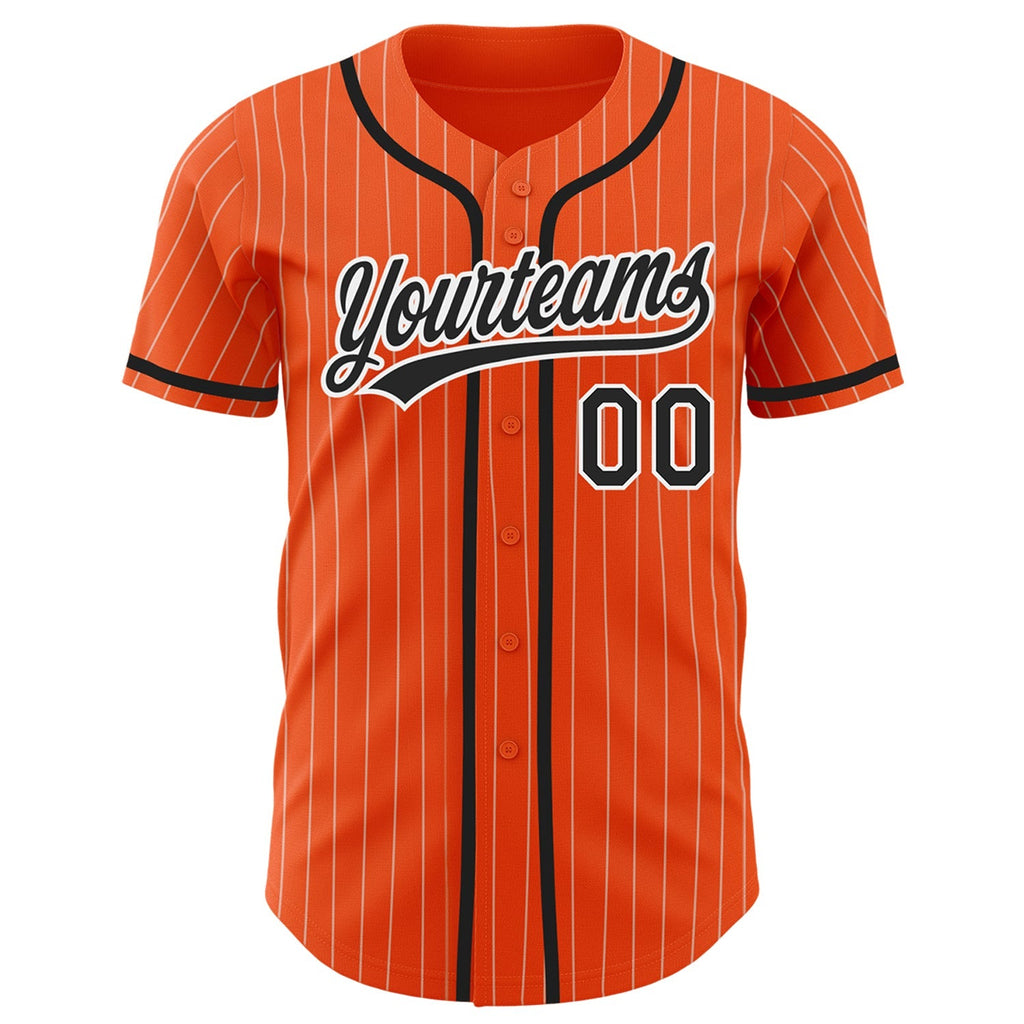 Custom Baseball Jersey - Orange White Pinstripe Black