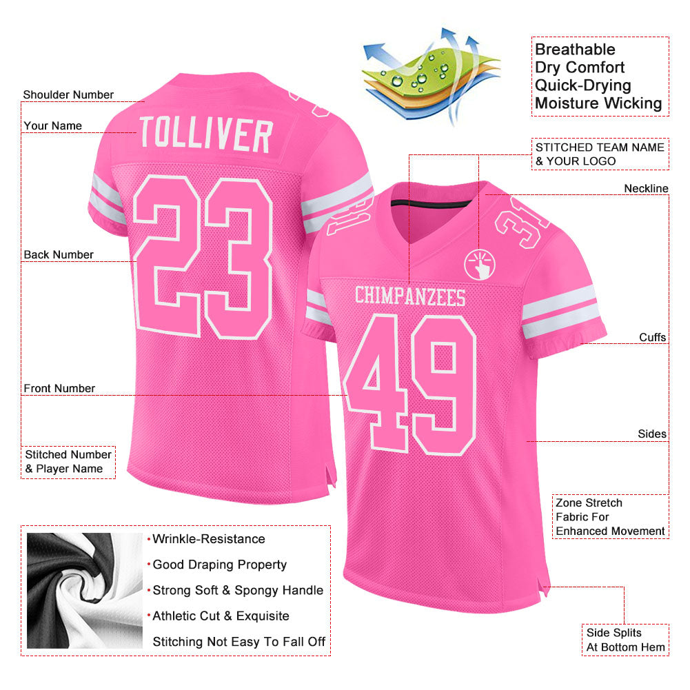 Custom Football Jersey - Pink Pink-White Mesh