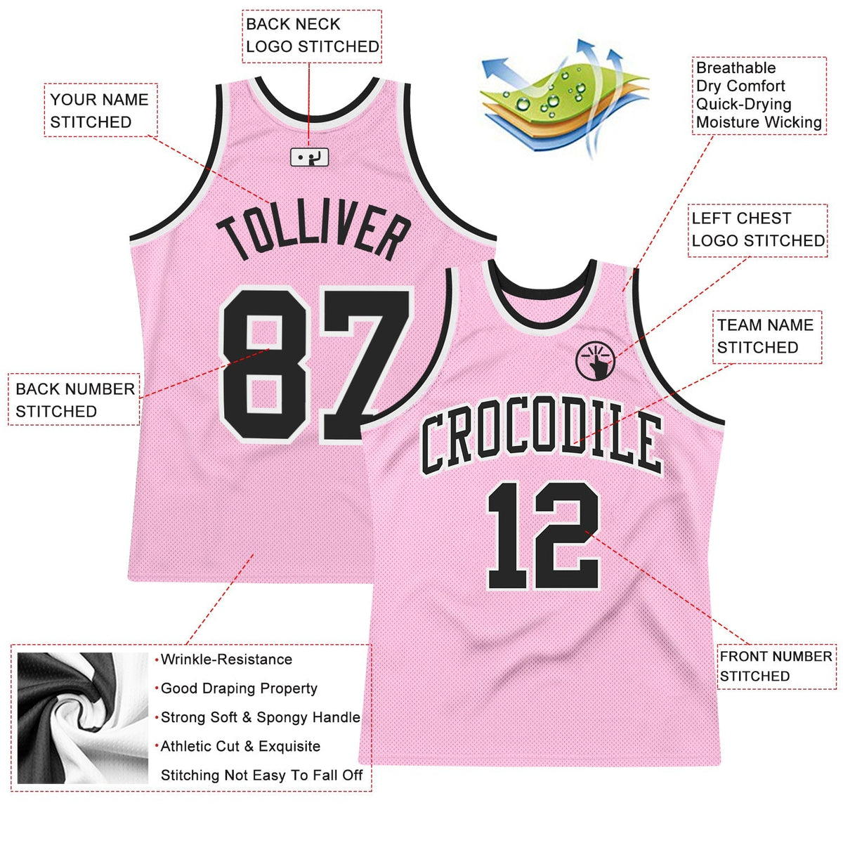 Custom Basketball Jersey - Light Pink Black-White Throwback