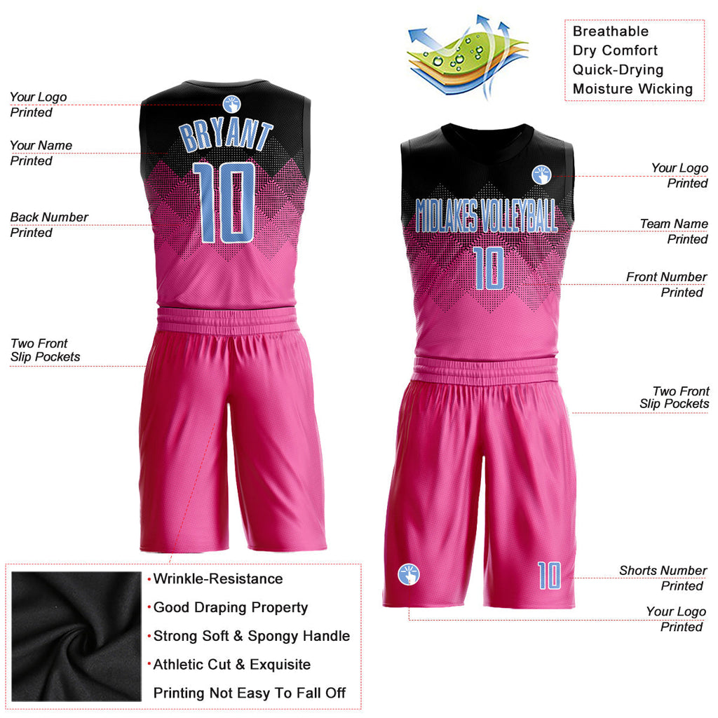 Custom Basketball Jersey - Pink Light Blue Black-White Round Neck Sublimation Uniform