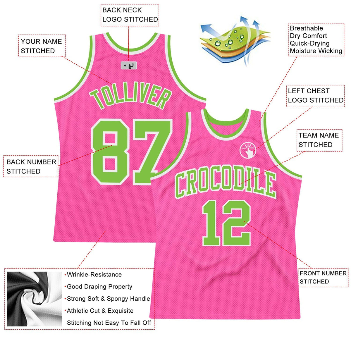 Custom Basketball Jersey - Pink Neon Green-White Throwback