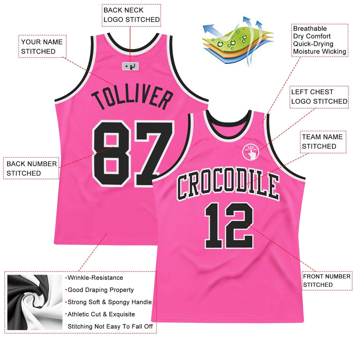 Custom Basketball Jersey - Pink Black-White Throwback