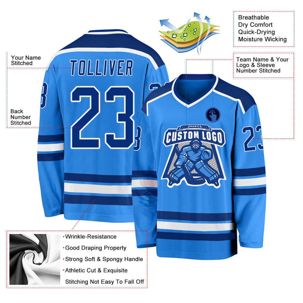 Custom Hockey Jersey - Powder Blue Royal-White