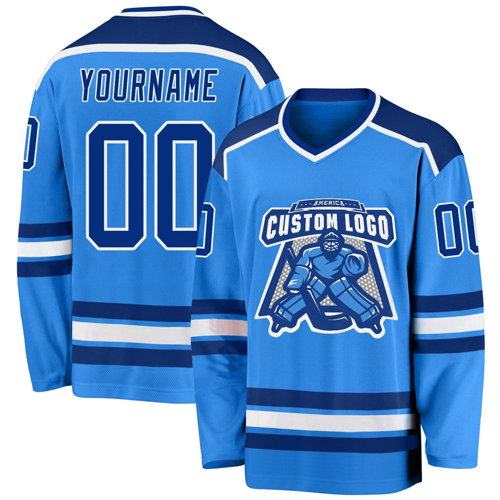 Custom Hockey Jersey - Powder Blue Royal-White
