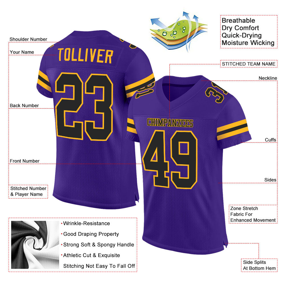 Custom Football Jersey - Purple Black-Gold Mesh