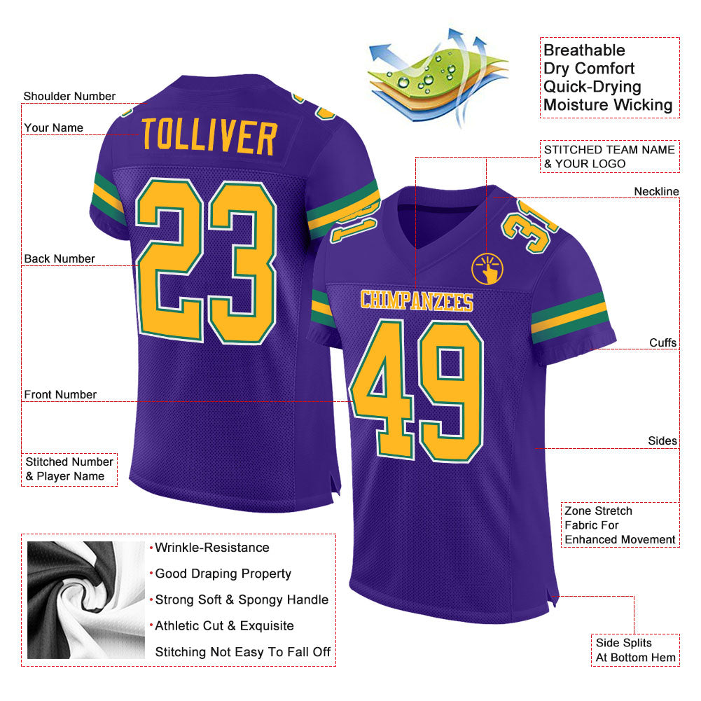 Custom Football Jersey - Purple Gold-Kelly Green Mesh - Style Purple0134