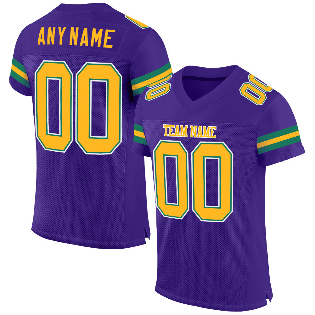 Custom Football Jersey - Purple Gold-Kelly Green Mesh - Style Purple0134