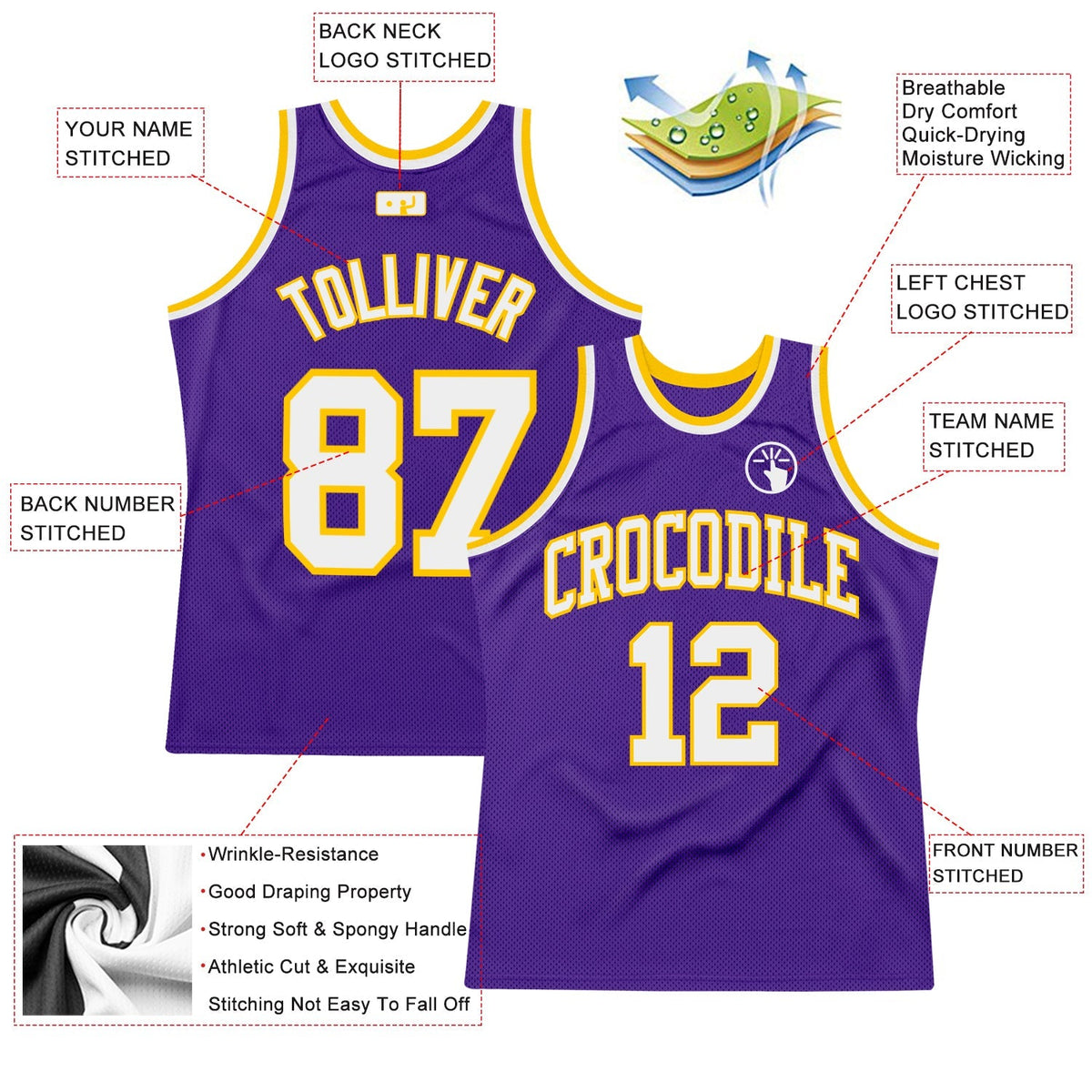 Custom Basketball Jersey - Purple White-Gold Throwback