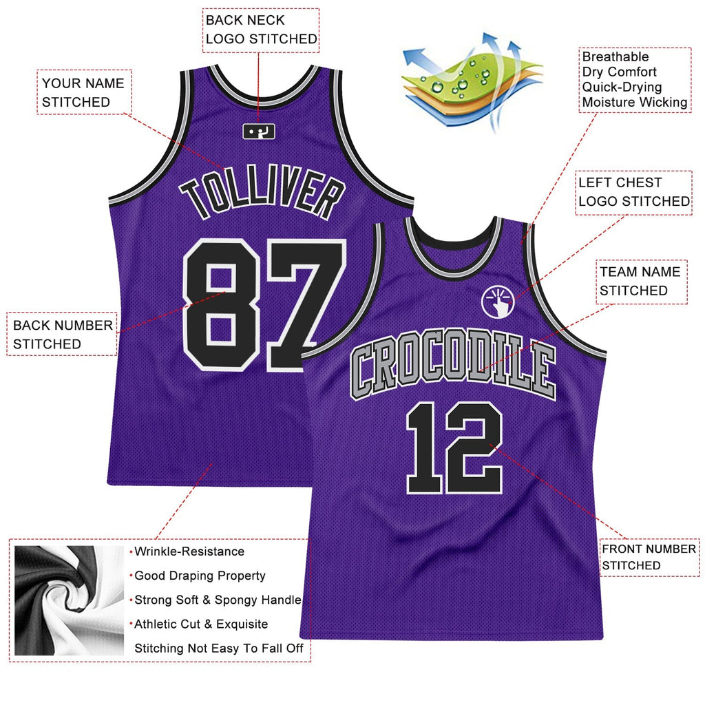 Custom Basketball Jersey - Purple Black-White Throwback - Style Purple0252