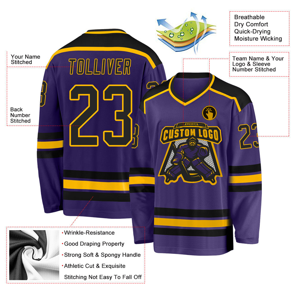 Custom Hockey Jersey - Purple Black-Gold - Style Purple0286