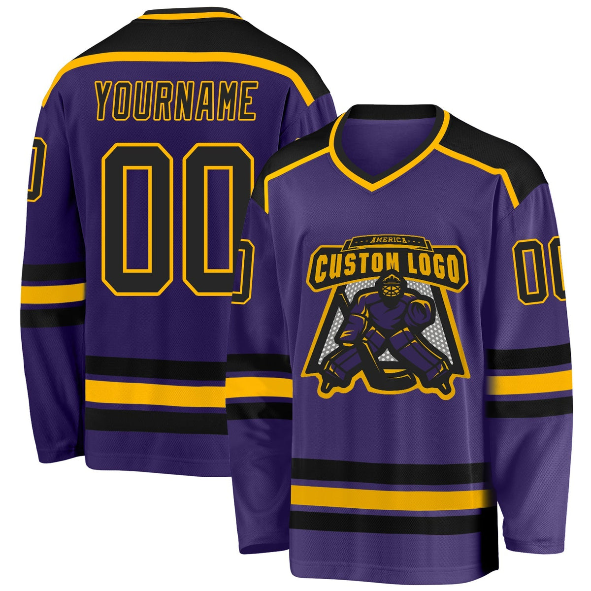 Custom Hockey Jersey - Purple Black-Gold - Style Purple0286
