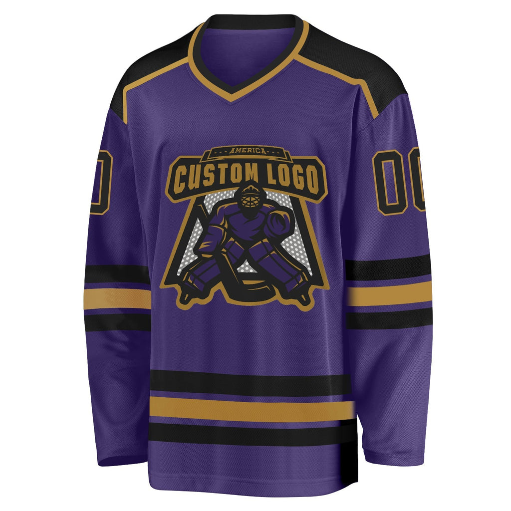Custom Hockey Jersey - Purple Black-Old Gold
