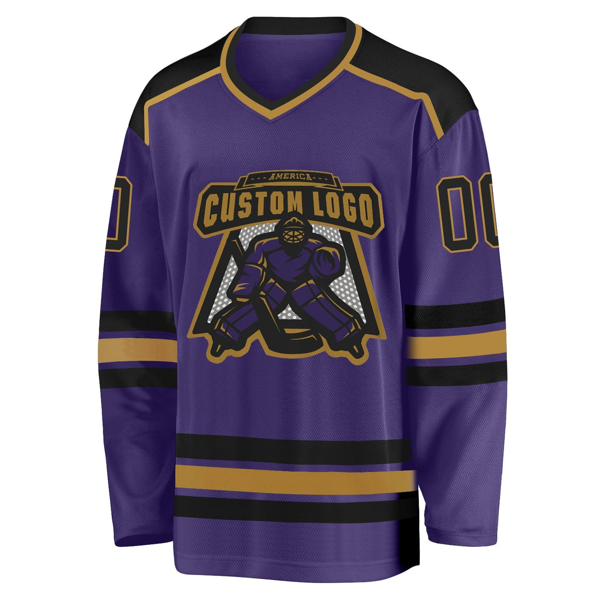 Custom Hockey Jersey - Purple Black-Old Gold