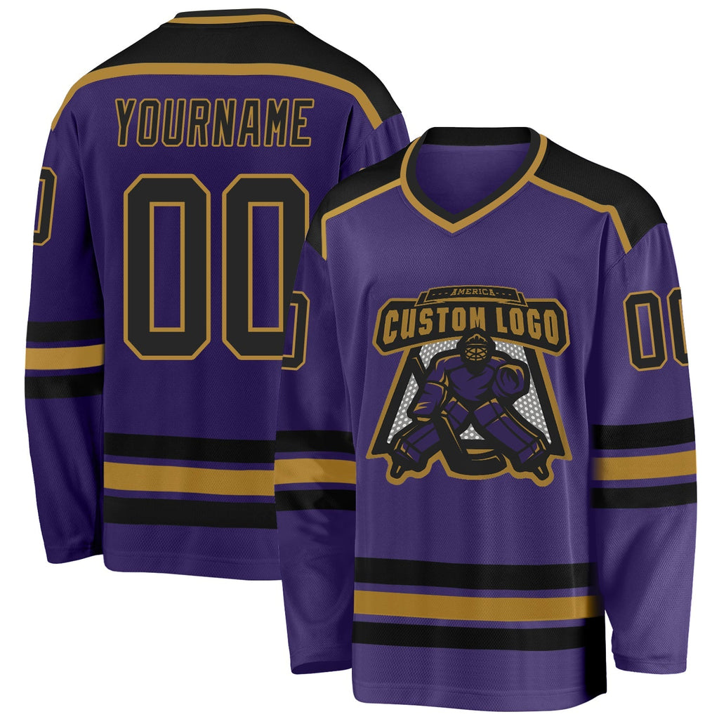 Custom Hockey Jersey - Purple Black-Old Gold