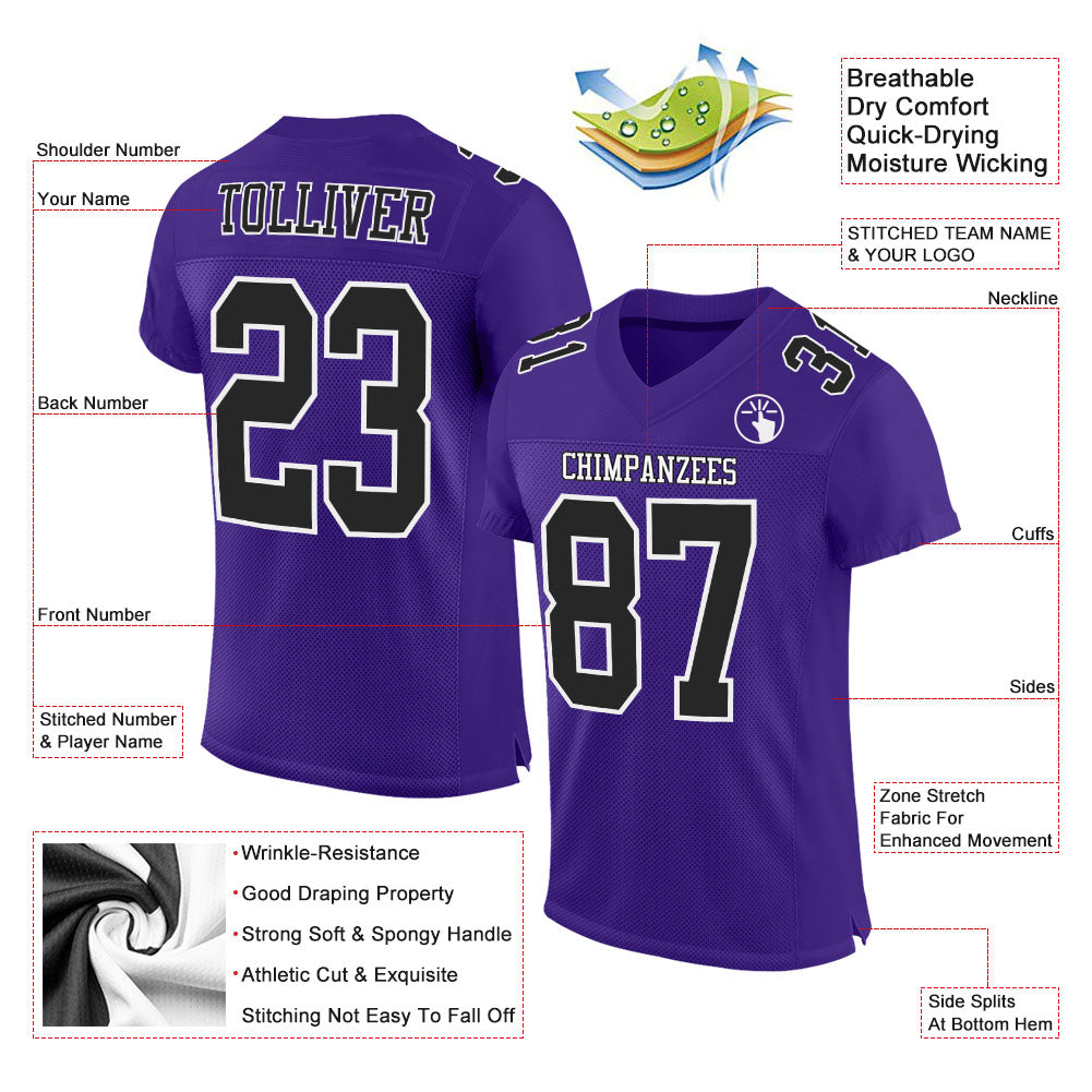 Custom Football Jersey - Purple Black-White Mesh