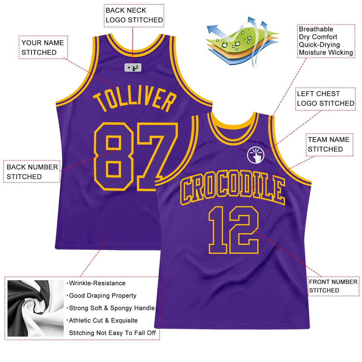 Custom Basketball Jersey - Purple Purple-Gold Throwback