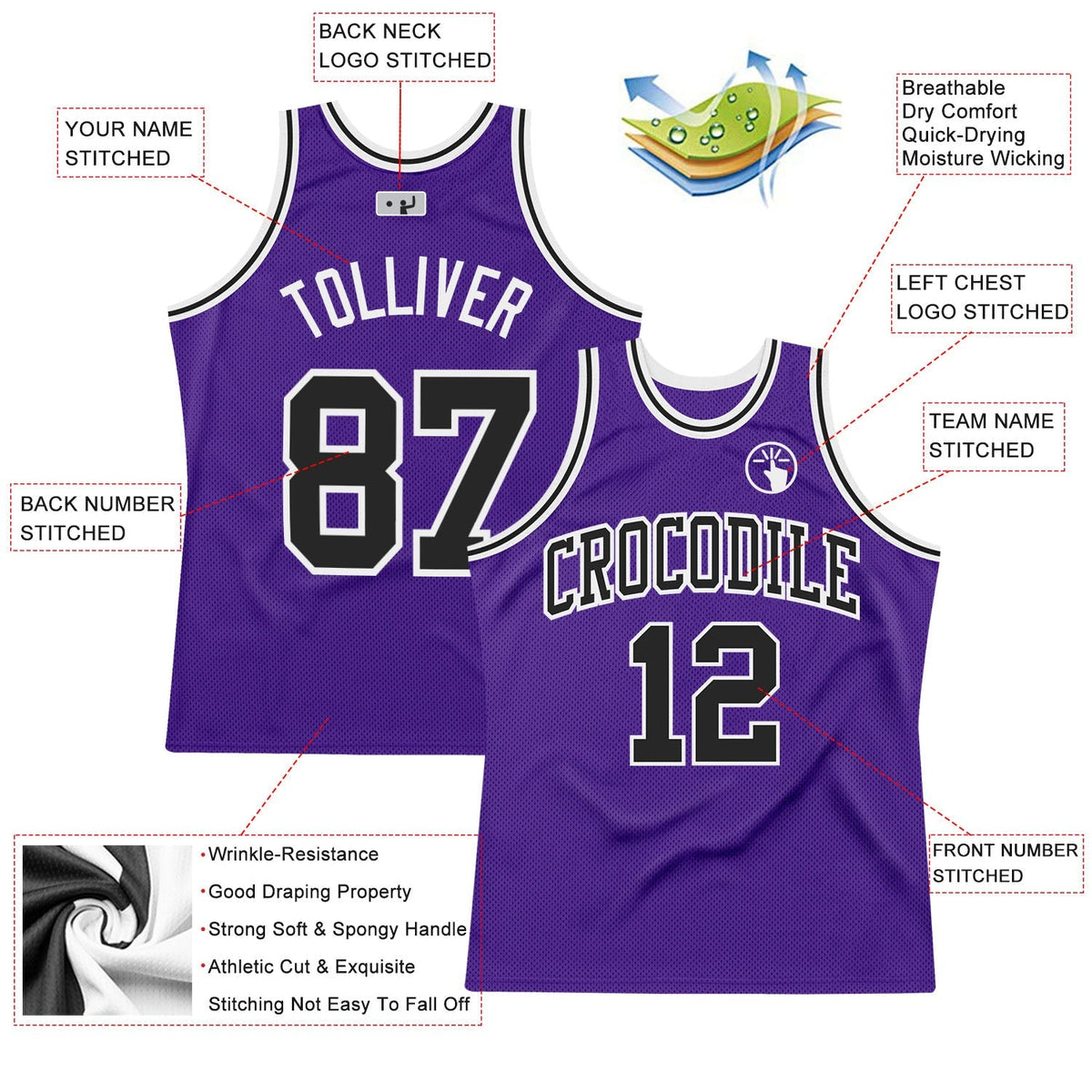Custom Basketball Jersey - Purple Black-White Throwback - Style Purple0323