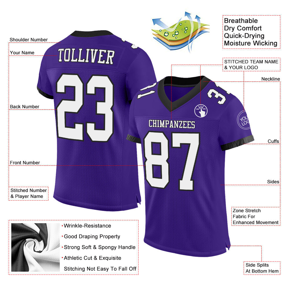 Custom Football Jersey - Purple White-Black Mesh - Style Purple0453