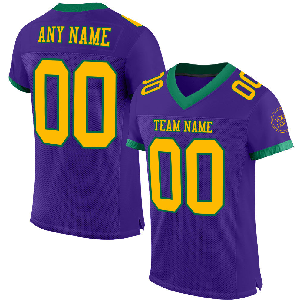 Custom Football Jersey - Purple Gold-Kelly Green Mesh - Style Purple0456