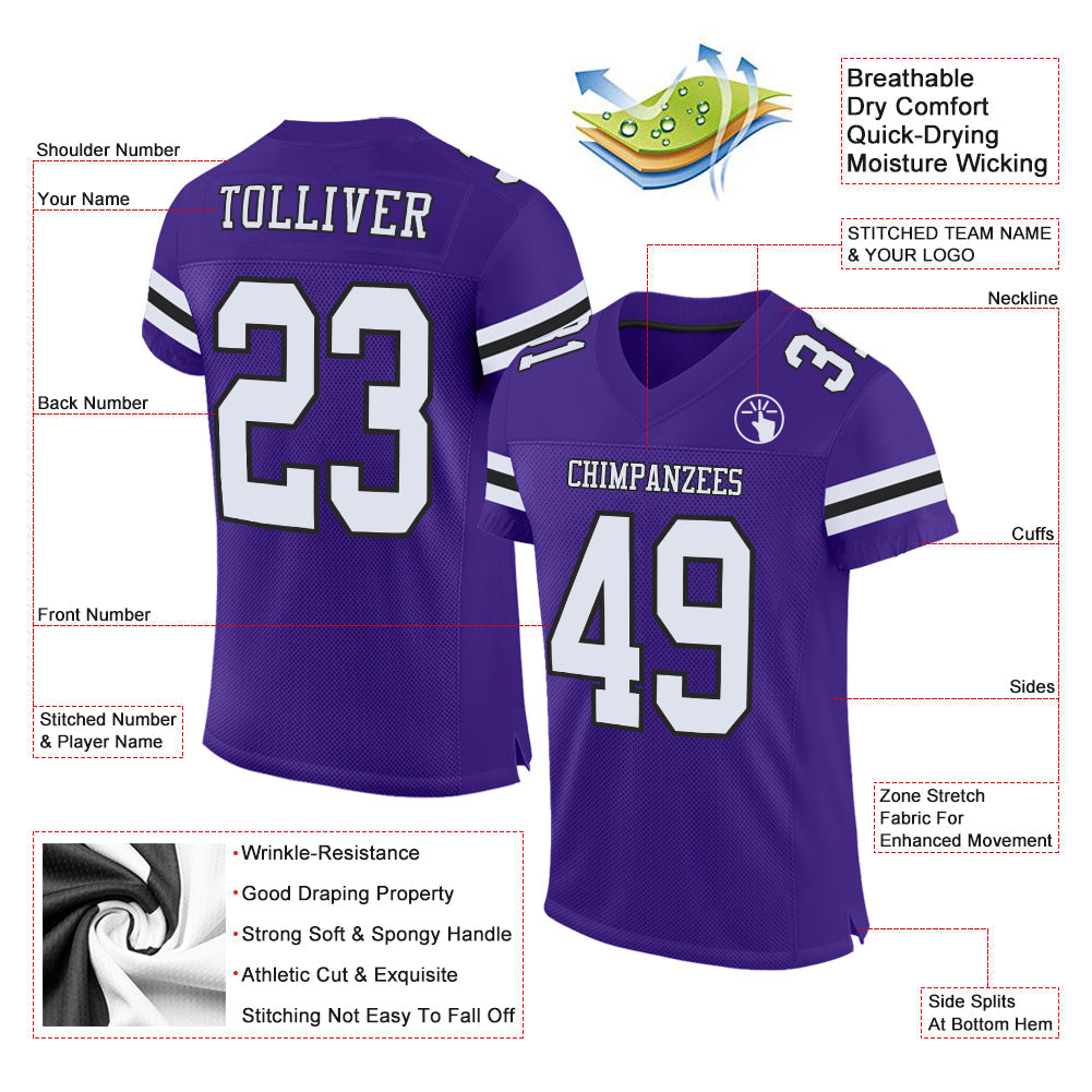 Custom Football Jersey - Purple White-Black Mesh - Style Purple0465