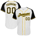 Custom Baseball Jersey - White Black Pinstripe Black-Gold Raglan Sleeves