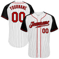 Custom Baseball Jersey - White Black Pinstripe Red-Black Raglan Sleeves