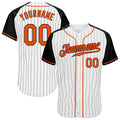 Custom Baseball Jersey - White Black Pinstripe Orange-Black Raglan Sleeves
