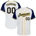 Custom Baseball Jersey - White Navy Pinstripe Navy-Gold Raglan Sleeves