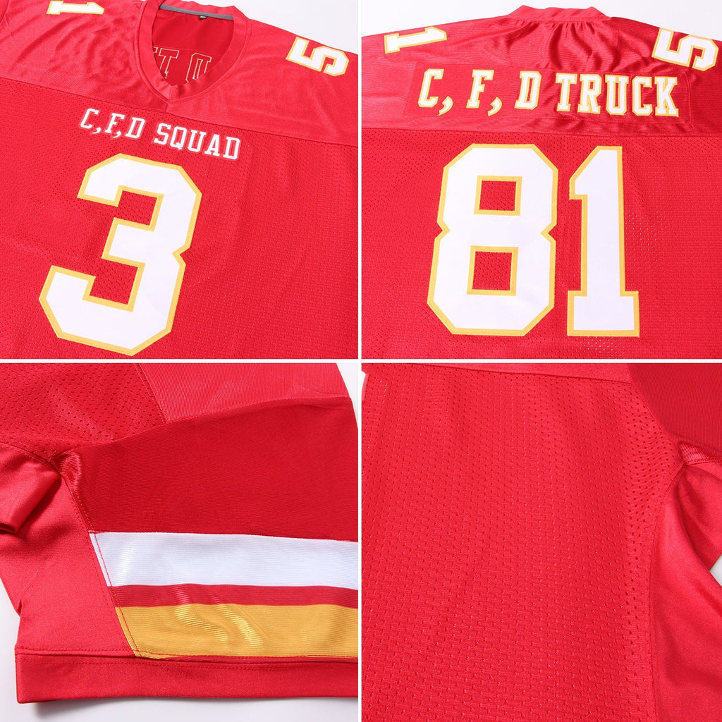 Custom Football Jersey - Red White-Gold Mesh - Style Red0088