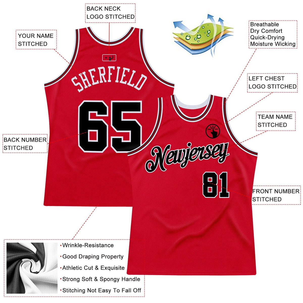 Custom Basketball Jersey - Red Black-Red Throwback