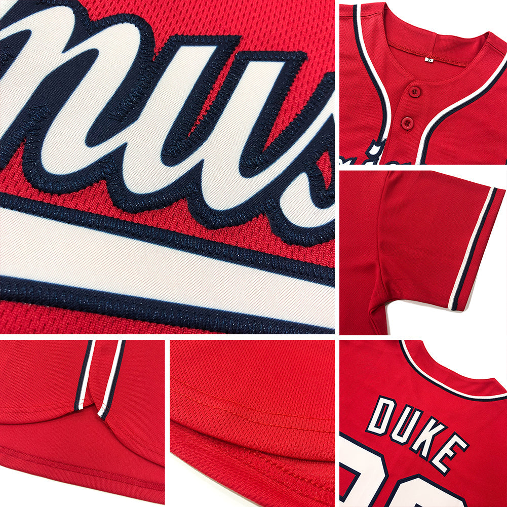 Custom Baseball Jersey - Red White Pinstripe White-Light Blue