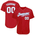 Custom Baseball Jersey - Red White Pinstripe White-Light Blue