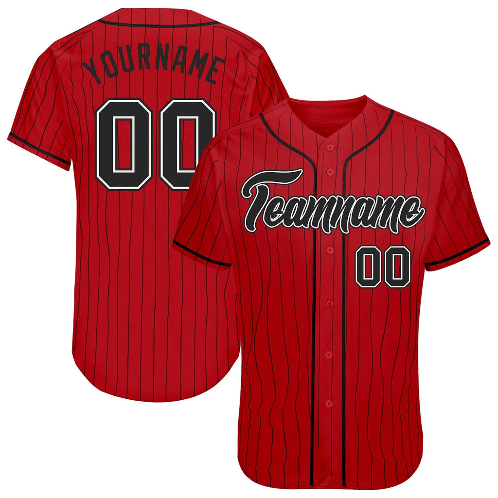 Custom Baseball Jersey - Red Black Pinstripe Black-White - Style Red0222