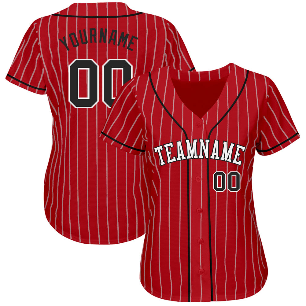 Custom Baseball Jersey - Red White Pinstripe Black-White