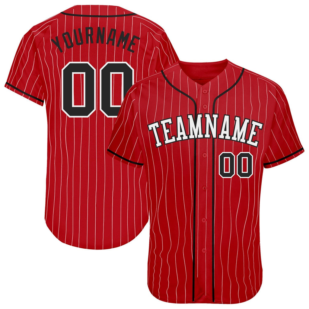 Custom Baseball Jersey - Red White Pinstripe Black-White