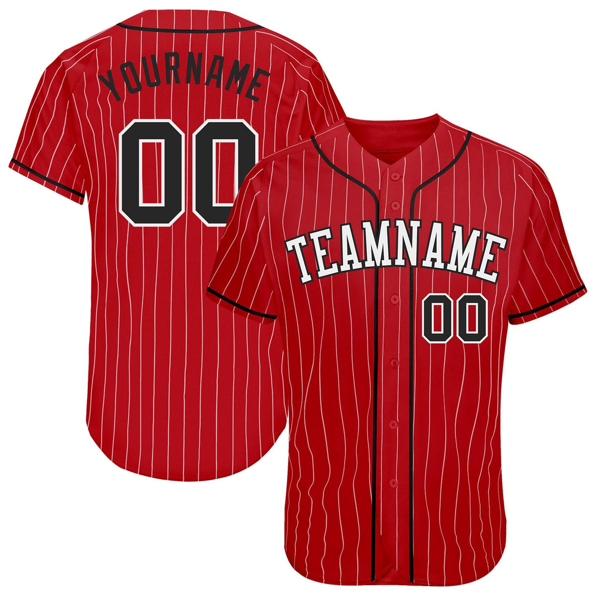 Custom Baseball Jersey - Red White Pinstripe Black-White