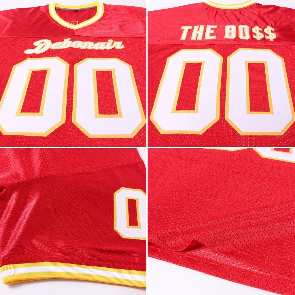 Custom Football Jersey - Red White-Gold Mesh Throwback